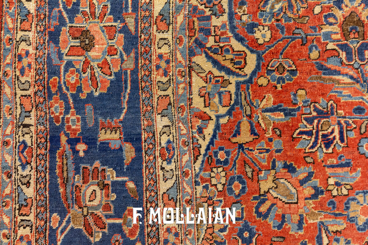 Antique Kashan Rug Rust/Blue Color n°:47558592